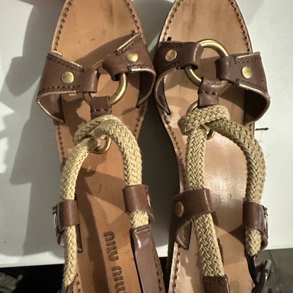 Miu Miu Brown and Cream Women's Sandals